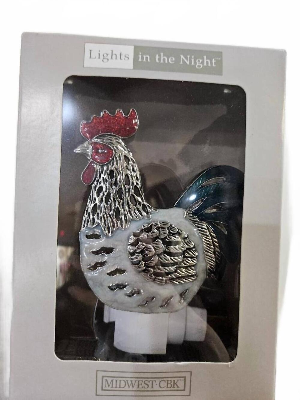 NEW GANZ rooster night light in silver/red